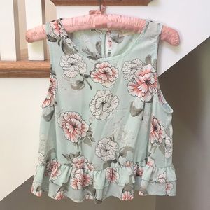 Altar’d State floral mint ruffle tank blouse